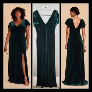 BIRDY GREY Hannah Velvet Dress | size L | Emerald Green | Flutter Sleeve